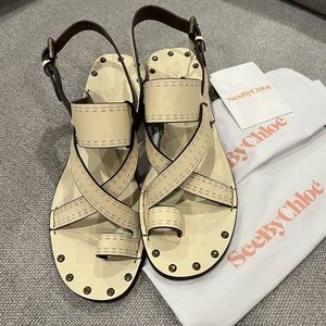 NEW See by Chloe boho western black studded Strappy block heel sandals